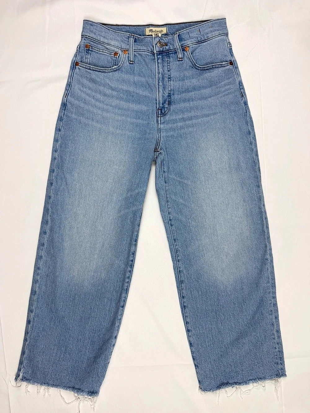 Madewell Perfect Vintage Wide Leg Crop Jeans 28 High Rise Raw Hem Light Wash